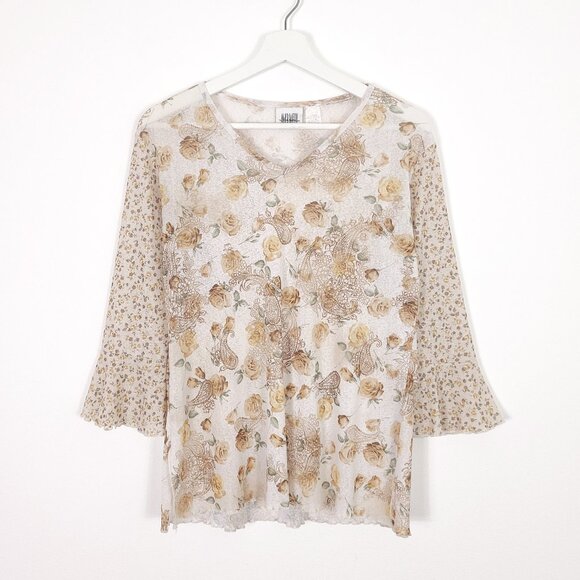 Vintage Sheer Floral Top Made in USA - Picture 1 of 8